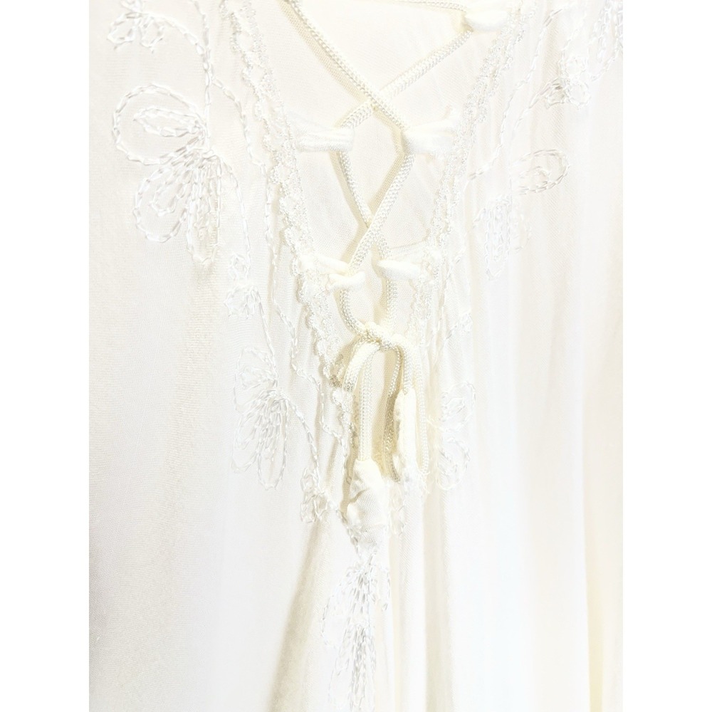 VTG 90's Sheer Embroidered Laceup Midi Dress OS White Boho Festival Fairycore - Picture 2 of 7
